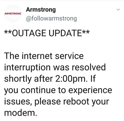 Armstrong internet outage - Armstrong Medina Store in the city Medina by the address 1141 Lafayette Rd, Medina, OH 44256, United States Search organizations in a category "Internet service provider" All cities